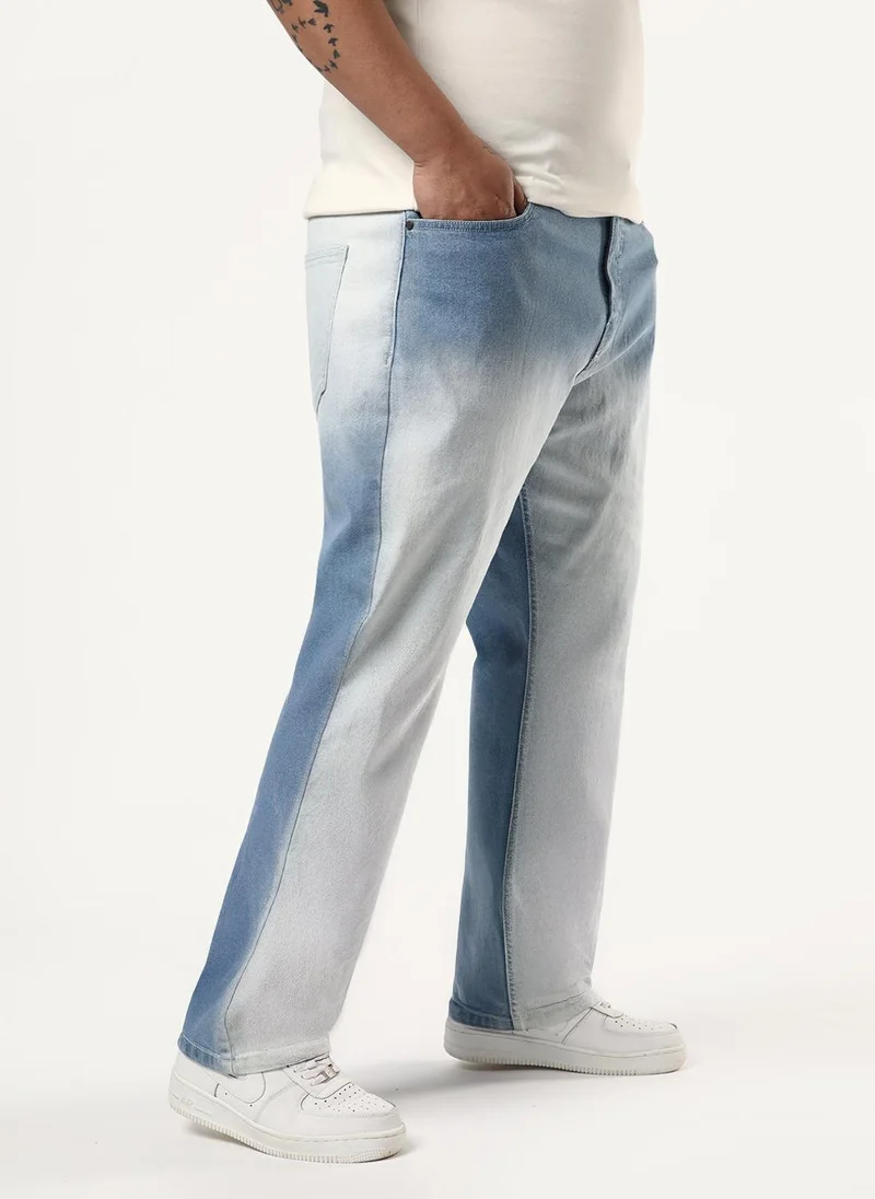 أوربانو فاشن Urbano Plus Men's Ice Blue Straight Fit Heavy Washed Faded Denim Jeans Stretchable